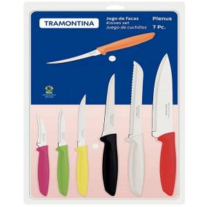 JUEGO DE 7 CUCHILLOS TRAMONTINA CON MANGO DE COLORES PLENUS