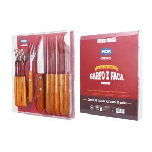 KIT ASADO 12 PIEZAS CUBIERTOS CUCHILLO Y TENEDOR MANGO MADERA
