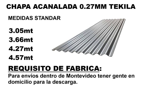 Chapa Acanalada Galv. Chapanel 3.66mt 0.27mm Armco Tekila - Imagen 3
