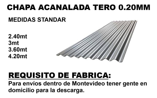Chapa Acanalada Galvanizada Zinc 4.20mt 0.20mm Armco Tero - Imagen 3