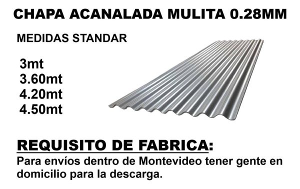 Chapa Acanalada Galv. Chapanel 3.60mt 0.28mm Armco Mulita - Imagen 3