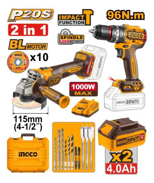 Kit Taladro Atorni Percu 96nm + Amoladora Ingco Cosli241298 - Imagen 2
