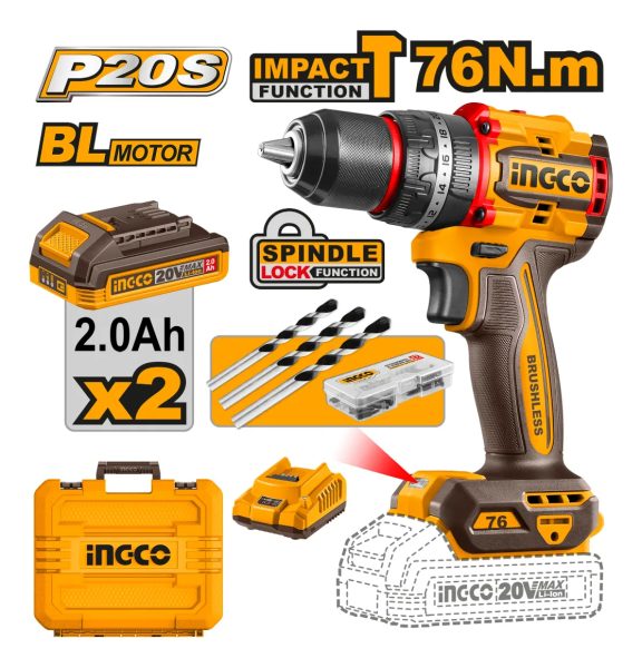 Taladro Atornillador Percutor 76nm Bat/carg Ingco Cidli20768 - Imagen 2