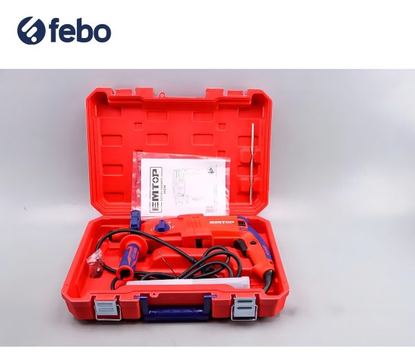 Rotomartillo Emtop 800w 220v 3 Brocas Y 2 Cinceles Febo Color Rojo Con Azul - Imagen 6