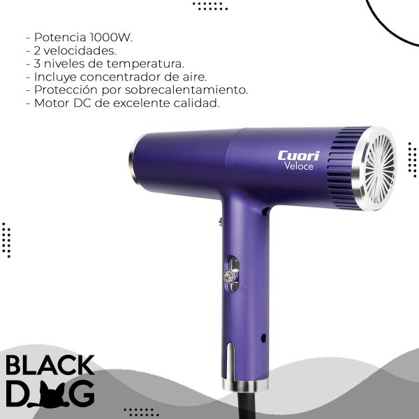 Secador De Pelo Cuori Veloce 1000 W Motor Dc 2 Velocidades Color Violeta - Imagen 4