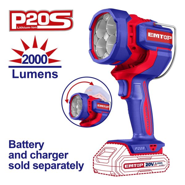 Linterna Industrial Inalamb 20v 2000 Lumens Emtop Elwli2088 - Imagen 3
