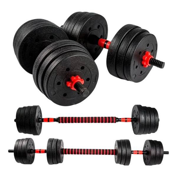 Set 2 Mancuernas + Barra 3en1 + 20kg Disco Pesa Pvc