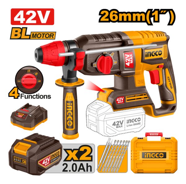 Rotomartillo Bateria 42v Brushless Sds Plus 2.5 Valija Ingco - Imagen 2