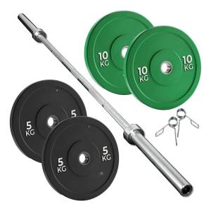 Barra Olímpica Maciza 2.20m +30kg Discos Pesas