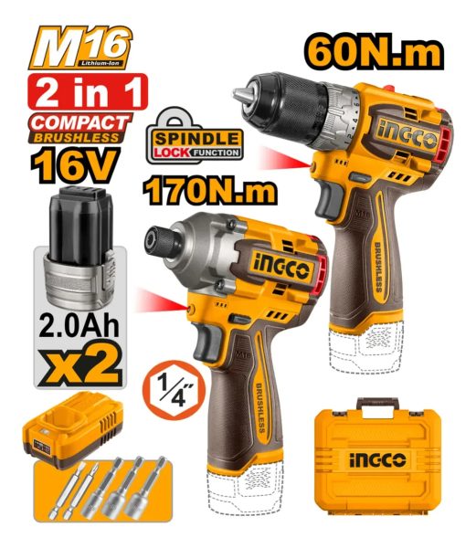 Kit Taladro Atornillador 16v+ Atornillador Impacto A Bateria - Imagen 3