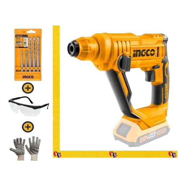 Rotomartillo A Bateria + Kit 5 Mecha Sds Plus Ingco Industri