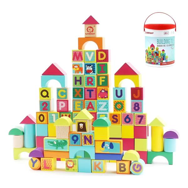 Bloques De Madera Con Abecedario Y Numeros