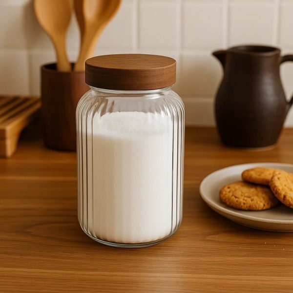 Frasco Bollon Recipiente Vidrio C/tapa De Madera De 500ml - Imagen 2