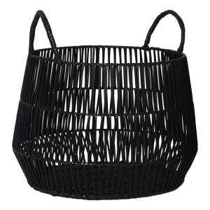 Cesto Con Asas D30x25cms Plastico Simil Ratan Negro