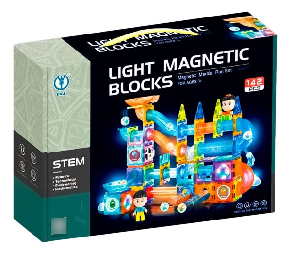Juego Bloques Magnéticos 142 Pcs Con Luz Construcción - Imagen 2