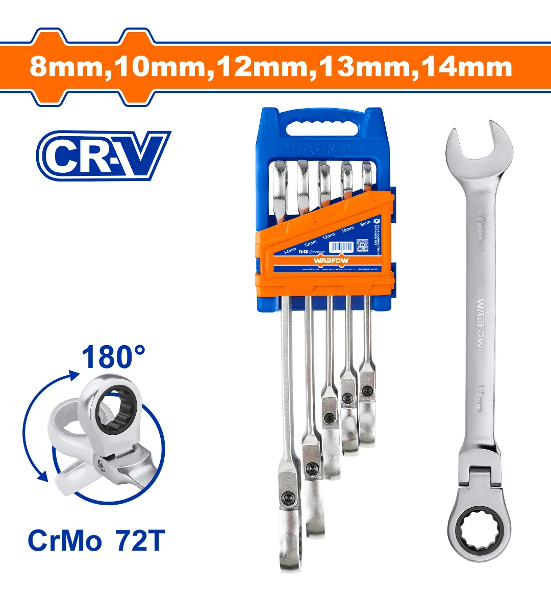 Set X 5 Llave Combinada C Crique Cabeza Movil Wsp5205 Wadfow - Imagen 3