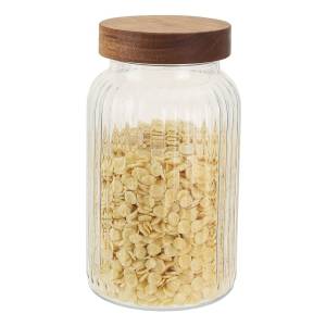 Frasco Bollon Recipiente Vidrio C/tapa De Madera De 1500ml