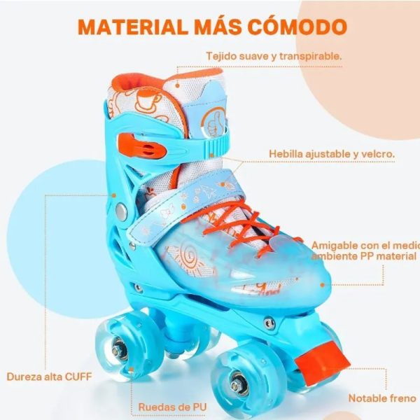 Patín Artístico Extensible 4 Ruedas Rosado Y Celeste - Imagen 8