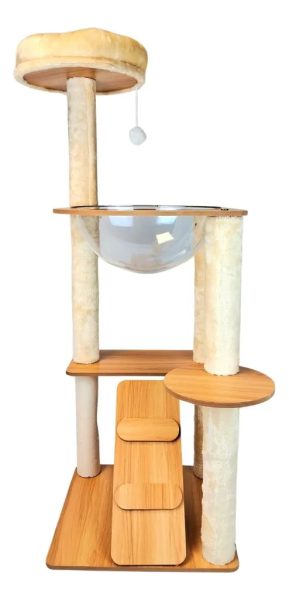 Torre Para Gatos De Madera Felpa Y Cama Transparente 110cm - Imagen 7