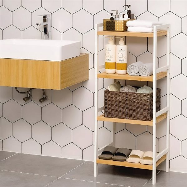 Estanteria 4 Tablas 32x32x108 Cm Bamboo Con Blanco - Imagen 5