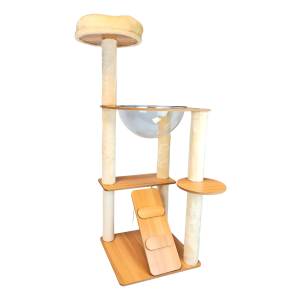 Torre Para Gatos De Madera Felpa Y Cama Transparente 110cm