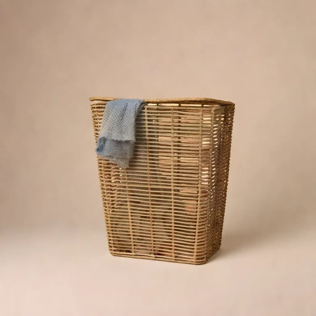 Cesto C/tapa 44x35x55cm Plastico Simil Ratan Natural - Imagen 2