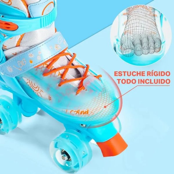 Patín Artístico Extensible 4 Ruedas Rosado Y Celeste - Imagen 5