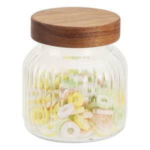 Frasco Bollon Recipiente Vidrio C/tapa De Madera De 500ml