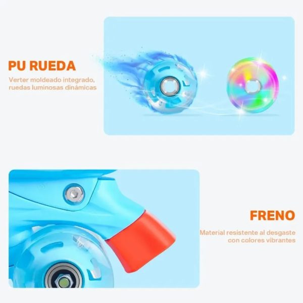 Patín Artístico Extensible 4 Ruedas Rosado Y Celeste - Imagen 9