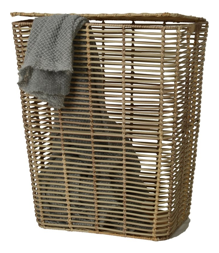 Cesto C/tapa 44x35x55cm Plastico Simil Ratan Natural