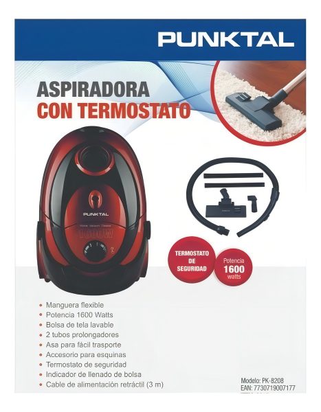 Aspiradora Punktal Pk-8208 2l 1600w Color Rojo/negro - Imagen 4