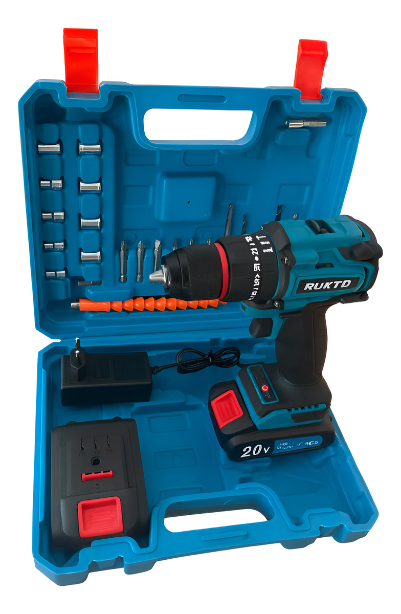 Taladro Atornillador Percutor 20v Litio Rukto 25 Accesorios - Imagen 2