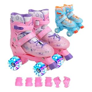 Patín Artístico Extensible 4 Ruedas Rosado Y Celeste