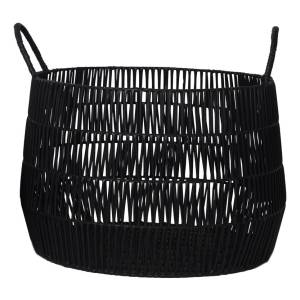 Cesto Con Asas D40x30cms Plastico Simil Ratan Negro