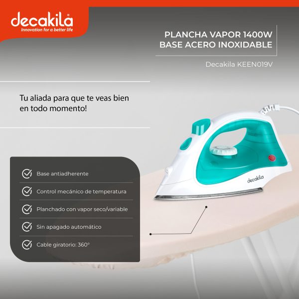 Plancha A Vapor Decakila 1400w Keen019v Color Blanco - Imagen 5