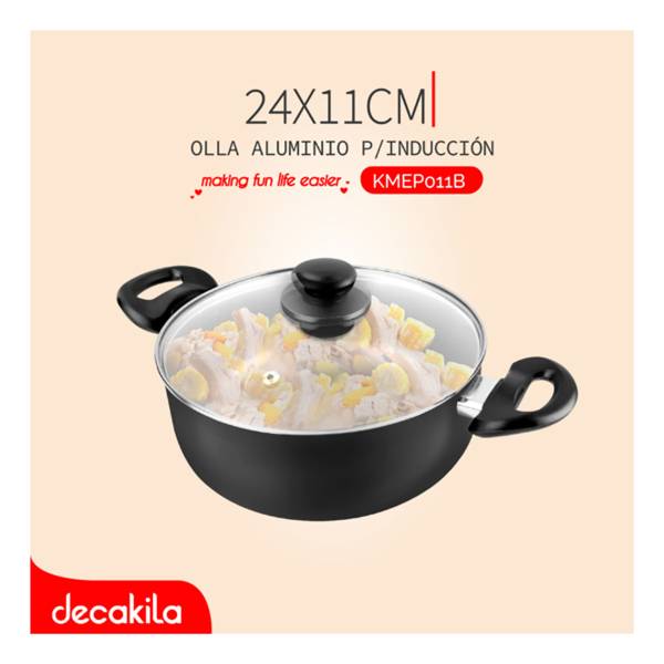 Olla Decakila 24 X 11 Cm Antiadherente Con Tapa - Imagen 3