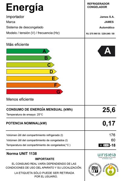 Refrigerador James Rj 275 Inverter Blanco Frio Seco - Imagen 3