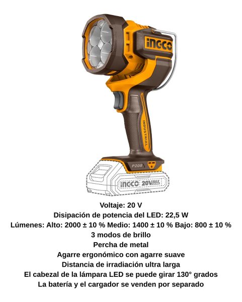 Linterna 2000 Lumens 20v S/bateria Cwli2088 Ingco Linterna A - Imagen 2