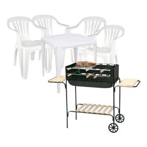 Kit Mesa + 4 Sillas + Parrilla Barbacoa Ideal Patio Jardin
