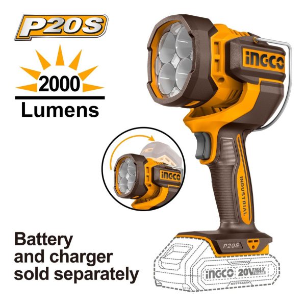 Linterna 2000 Lumens 20v S/bateria Cwli2088 Ingco Linterna A - Imagen 4