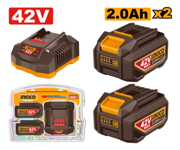 Set X2 Baterias 2.0ah + 1 Cargador 42v P42m Ingco Fbcpm20221 - Imagen 2
