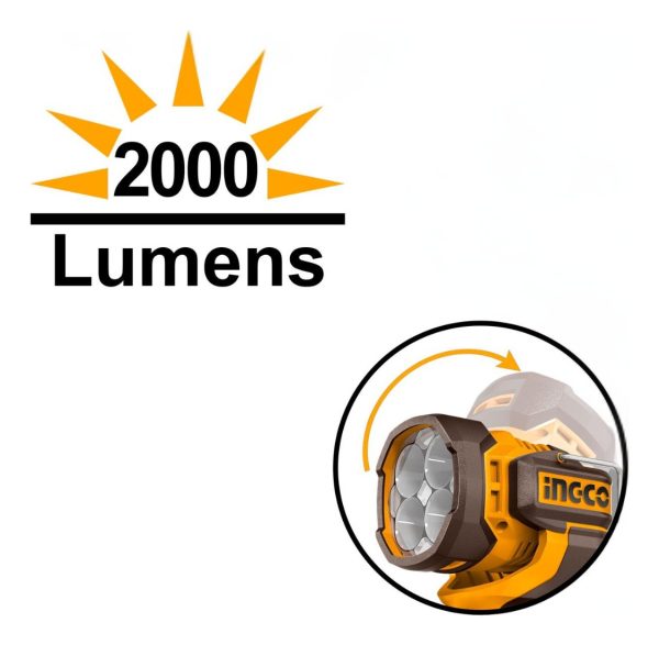 Linterna 2000 Lumens 20v S/bateria Cwli2088 Ingco Linterna A - Imagen 3