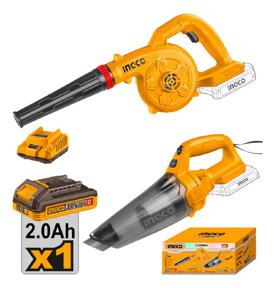 Kit Sopladora + Aspiradora Bateria Ingco 0.5lts + Accesorios - Imagen 3