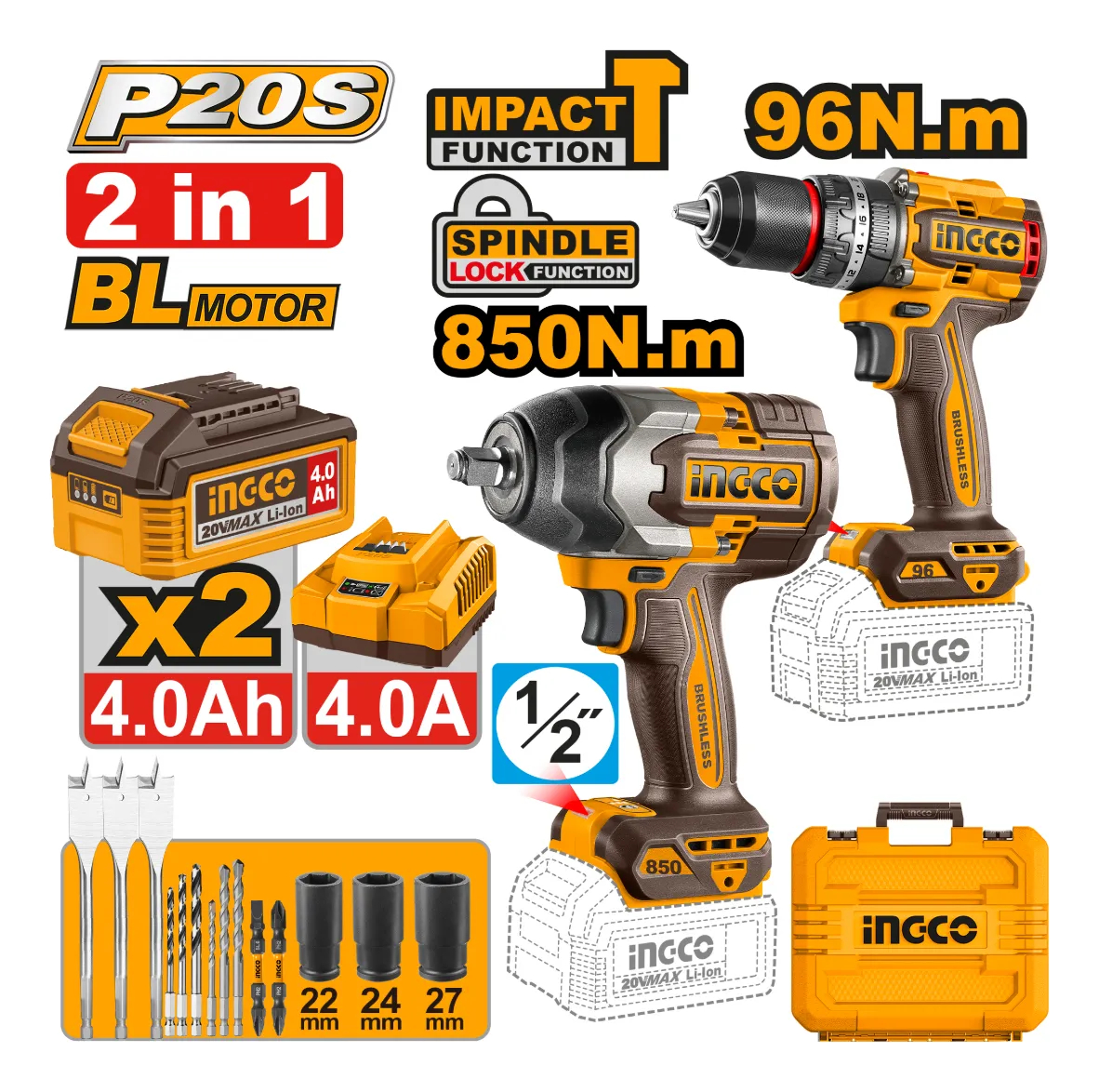 Kit Combo 96nm + Llave 850nm + Accesorios Ingco Cosli250586 - Imagen 2