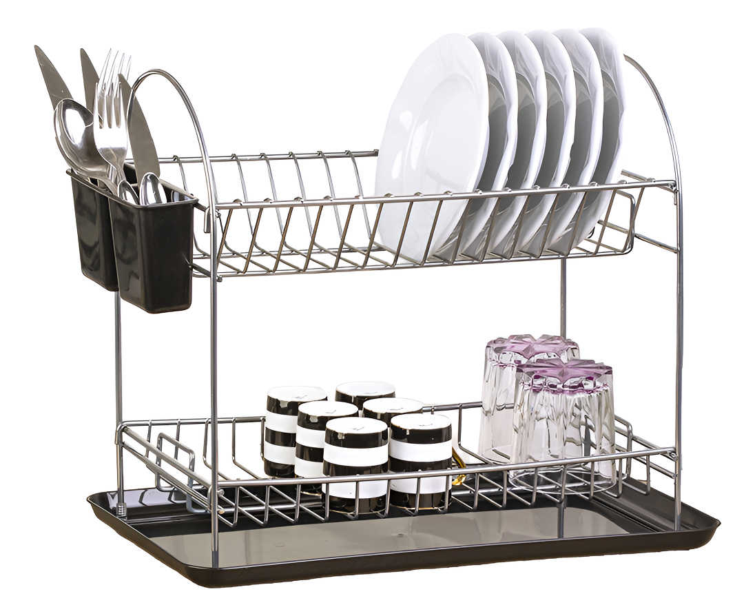 Escurridor Doble Con Bandeja 46x28x40cm Cromado