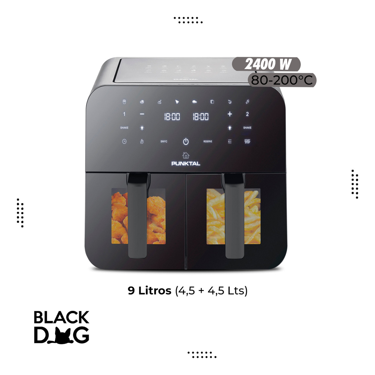 Freidora Sin Aceite Doble 4,5+45 Lts Digital Pk-909 - Imagen 2