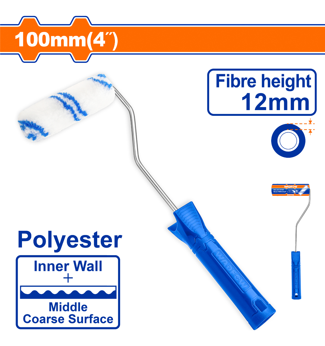 Rodillo Mini 10cm Poliester Pared Interior Wadfow Wcb1904 - Imagen 3