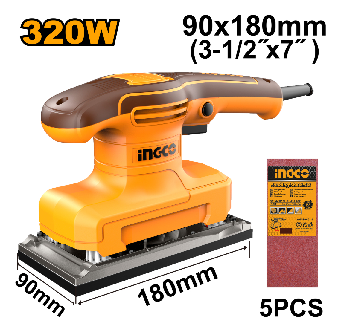 Lijadora Orbital Electrica 320w + 5 Lijas Ingco Fs3216 - Imagen 3