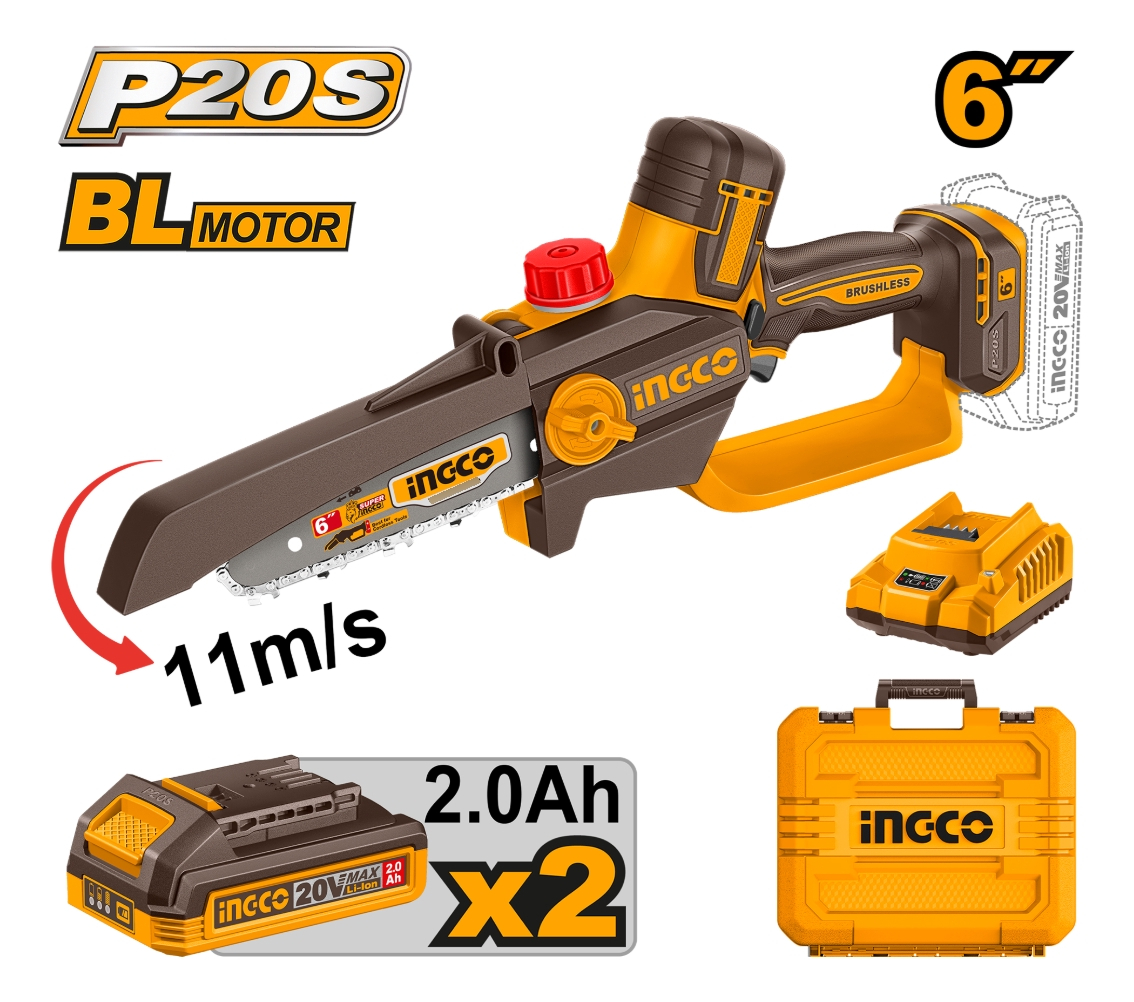 Motosierra 20v Bateria Cargador Accesorios Ingco Cgsli20662 - Imagen 2