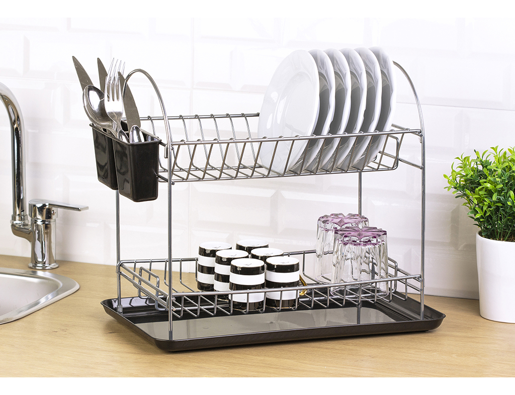 Escurridor Doble Con Bandeja 46x28x40cm Cromado - Imagen 2